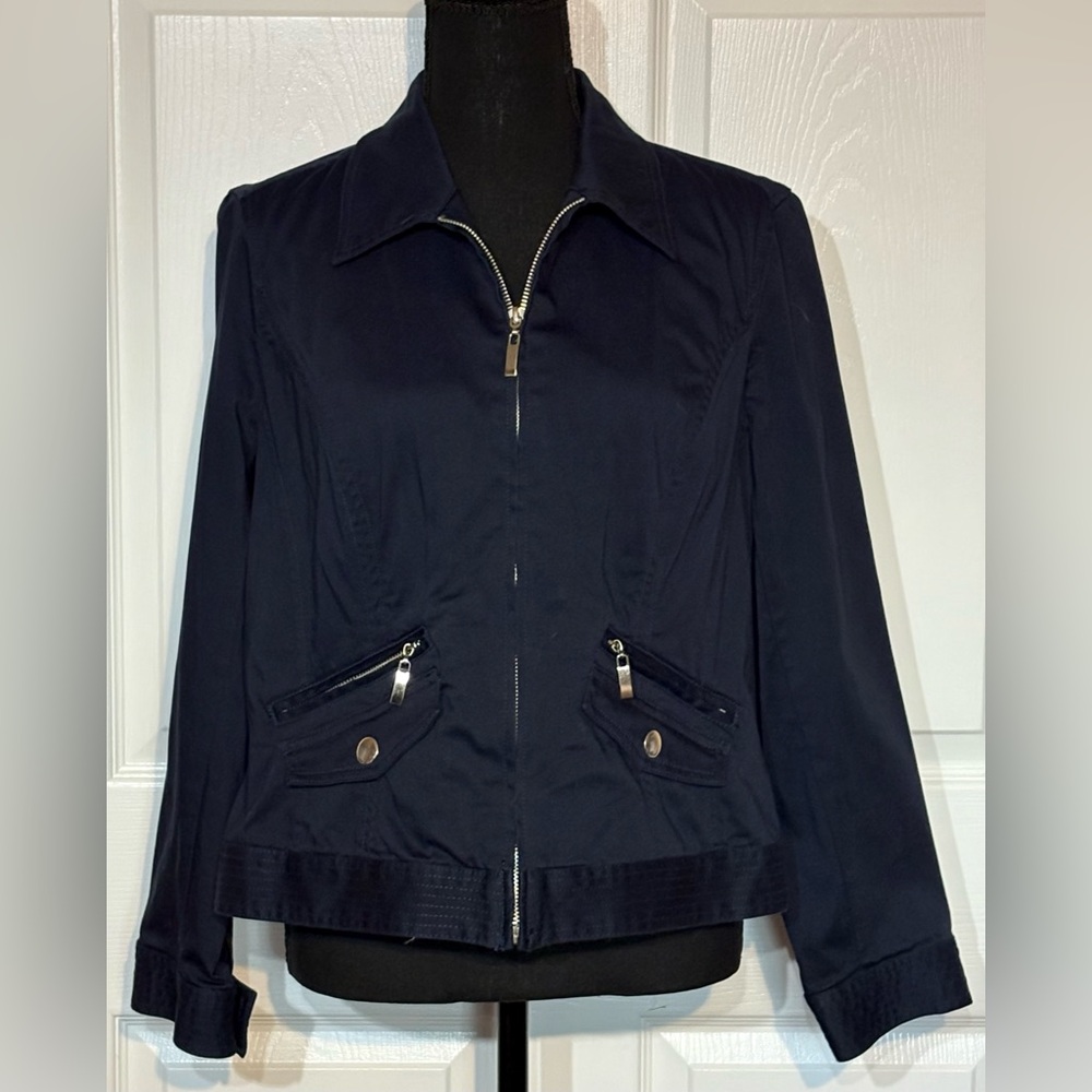 Jones New York Waist-Length Jacket in Navy Blue -Size PL - Stretch, Sport Petite